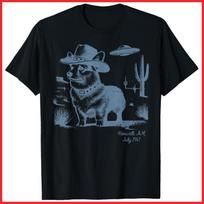 Corgi Cowboy Cowgirl Vintage UFO Western Country Dog Black Cotton T-Shirt S-5XL S