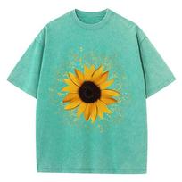 Cotton Washed T-Shirts Fashion All-Math Loose O-Neck Tee Shirts Classic Sunflower Graphic Print Tops Summer Female Clothes S įvairiaspalvis