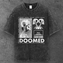 Mens Doom Twin Skull Oversized T Shirt Washed Black Y2K Streetwear S-3XL S įvairiaspalvis