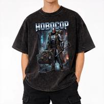 Robocops Sci Fi Parody  Washed T Shirt Streetwear Hip Hop Vintage T-Shirt  Tees for Men Women Short Sleeve Streetwear S įvairiaspalvis
