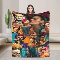 F-Frida K-Kahlo Gėlių Rašto Flanelinis Antklodė Šiltas Minkštas Mėtomasis Antklodė Lauko Kelionėms Biuro Lovatiesė Sofos Lovo Dangalas Size: 75*100cm, Weight: 230 GSM