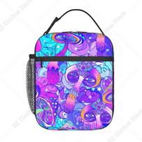 Psychedelic Trippy Magic Rainbow Mushroom Mysterious Boho Portable Lunch Boxes for Women Thermal Cooler Food Insulated Lunch Bag One Size