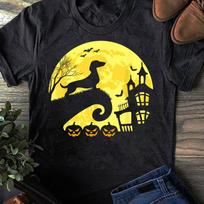 Halloween Dachshund T-Shirt: Funny Sausage Dog Moon Design S