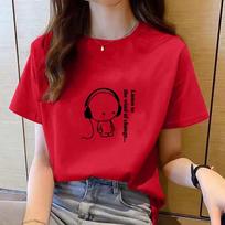 Shirt Women Top Short Sleeve T Shirts New Korean T Shirt for Women Round Neck Loose Women Clothes Fashion Tshirt Woman Cartoon XS raudona