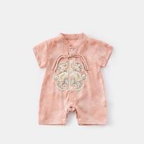 Summer Short Sleeve Baby Infant Kids Casual Cheongsam Style One Piece Romper 66cm rožinė