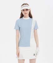 I Parka Blue Shell High-Neck Short-Sleeve Shirt Skyblue & White/S