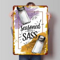 Seasoned With Sass Salt Shaker Art Tin Plaque Poster Customized Wall Art Retro Vintage Metal Signs for Man Cave Home Decor Items 20X30CM