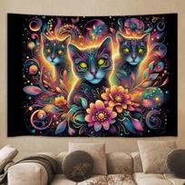 Trippy Cat Flower Tapestry Polyester Wall Hanging Psychedelic Colorful Tapestry for Bedroom Room Decoration 100X70CM