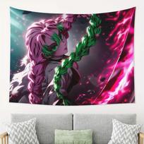 Mitsuri Kanroji Tapestry Pink and Green Hair Durable Perfect Party Accessory and Gift Room Decor Living Room Bedroom Party Wall 100X70CM