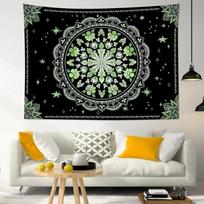 Green Floral Mandala Tapestry, Black Boho Star Print Wall Hanging for Bedroom, Living Room, Dorm & Hippie Home Decor 100X70CM