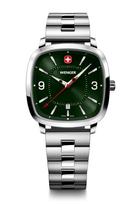 WENGER VINTAGE SPORT Stainless Steel Case Green Silver Stainless Steel Quartz 50m Water Analog Men's Watch, (316L), Dial, Bracelet, Movement,
