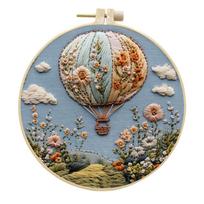 1pc Hot Air Balloon and Floral Pattern Embroidery DIY Fabric Craft Kit with Tools 20cm