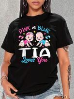 Pink or Blue Tia Loves You Gender Reveal T-shirt L