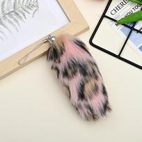 Key Holders Animal Tails Keychain Backpack Pompom Pendants Fashion Plush Tail Keyring  Women Girls pink leopard