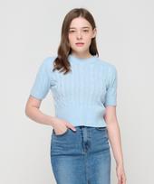 Road Road Cable Knit Short Sleeve Crop (Sky Blue) Sky Blue/Free