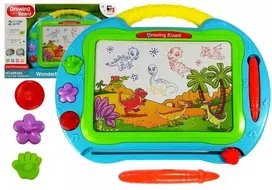 LEAN TOYS Magnetinė piešimo lenta su 3 antspaudais ir rašikliu