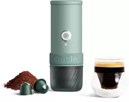 OUTIN Mino nešiojamas elektrinis kavos aparatas Canyon Green 20 Bar 80ml USB-C