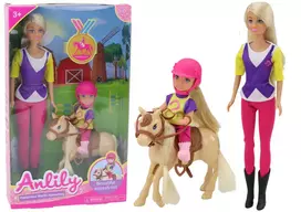 LEAN TOYS Anlily lėlės rinkinys su vaiku ir poniu, arklių ferma