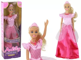 LEAN TOYS vaikiška lėlė Anlily princesė su ilgais šviesiais plaukais, tiara ir rožine suknele