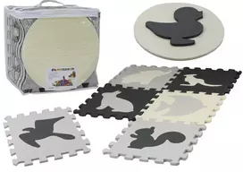 LEAN TOYS Minkštas dėlionės kilimėlis kontrastingas edukacinis EVA putplastis pilkas 28 vnt.