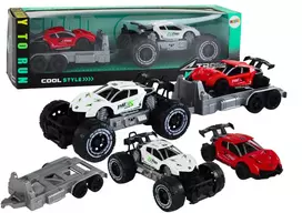 LEAN TOYS Rinkinys: Baltas visureigis, Raudonas sportinis automobilis, Vilktukas