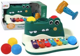 LEAN TOYS Krokodilo Formos Muzikinis Žaislas su Cimbolais, Pianinu, Vargonais ir Plaktuko Kamuoliukais