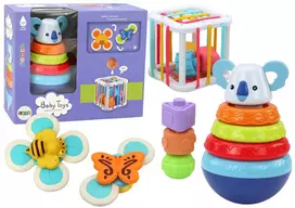 LEAN TOYS Sensomotorinių žaislų rinkinys Koala Tower Educational Cube Spinners