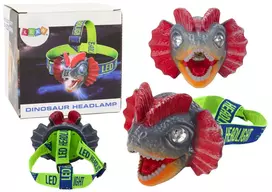 LEAN TOYS Dinozaurų galvos žibintas su reguliuojamu dirželiu, 3 LED