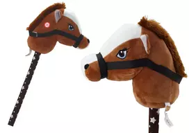 LEAN TOYS Plush Horse Head On A Stick Hobby Horse Dark Brown Shorthair Horse Sounds