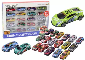 LEAN TOYS Automobilių rinkinys su spyruoklėmis, Sportiniai lenktyniniai automobiliai 1:64, 20 vnt.
