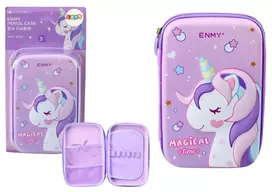 LEAN Large Unicorn Pencil Case, 3D, Purple, 23x15x5 cm
