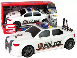 LEAN TOYS Sportinis automobilis su atidaromu bagažinės dangčiu, policijos šviesomis ir garsais Baltas 1:16