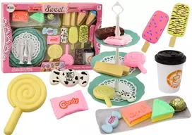 LEAN TOYS Saldumynų kavinės rinkinys – Figūrėlės, kava, pyragaičiai, 25 vnt.
