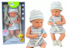 LEAN TOYS Baby Doll in Blue and White Clothes, Hat, Pacifier, Bib, Quilt