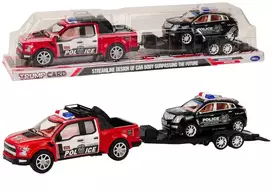 LEAN TOYS Policijos visureigis su vilkiku-puspriekabe ir bekelės automobiliu policijos rinkinys