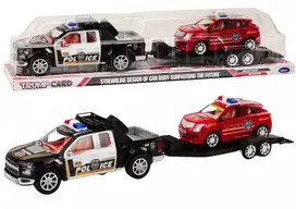 LEAN TOYS Policijos komplektas: pikapas, visureigis, vilkikas su priekaba