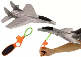 LEAN TOYS Styrofoam Fighter Plane With Slingshot Launcher Gray