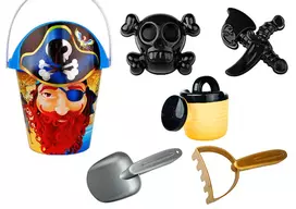LEAN TOYS Pirato smėlio rinkinys – kibirėlis, laistytuvas, sietelis, 6 dalių
