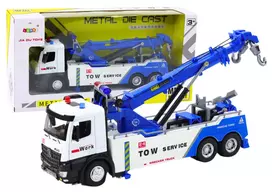 LEAN TOYS Sunkvežimis su Kranu Dviem Metaliniais Kabliais Baltas Ir Mėlynas Šviesos Garsai