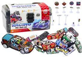 LEAN TOYS Spyruoklių rinkinys lagaminėlyje, 25 vnt. Kelio ženklai, Automobiliai