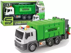 LEAN TOYS Šiukšliavežis su Trinties Pavara, Garso Efektais, Žalias, 1:16, Rūšiavimas