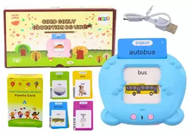 LEAN TOYS Mokomasis planšetinis kompiuteris su kortelėmis lenkų ir anglų kalboms, 224 žodžiai, mėlynas
