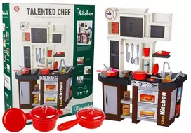 LEAN TOYS Interaktyvi virtuvė vaikams su šaldytuvu, vandens čiaupu, aksesuarais, 58 vnt.