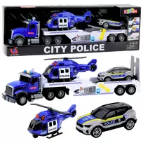 LEAN TOYS Policijos sunkvežimis, sraigtasparnis ir automobilis su šviesomis ir garsais
