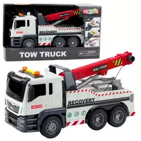 LEAN TOYS Statybinis sunkvežimis su reguliuojamu kranu, šviesomis ir garsais Baltas