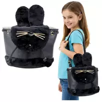 LEAN Vaikiška kuprinė su minkštomis ausytėmis, reguliuojamais petnešėlėmis, juoda, 22 cm, 4L
