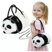 LEAN TOYS Plush Panda Bag Handles Metal Chain Black White 20cm