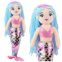 LEAN TOYS Minkštas undinės žaislas su holografine uodega rožinė-mėlyna 48cm
