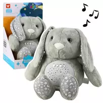 LEAN TOYS Plush Rabbit Sleeping Cuddly Toy with Projector, Sound, and Cry Sensor - Grey