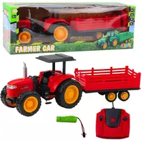 LEAN TOYS RC nuotoliniu valdymu valdomas ūkio traktorius su priekaba Raudonas